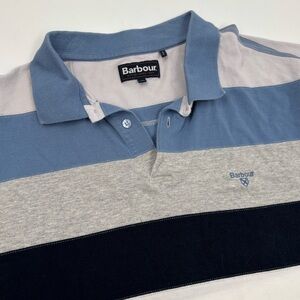 Barbour Men's XXL‎ Blue Striped Cotton Short Sleeve Polo
